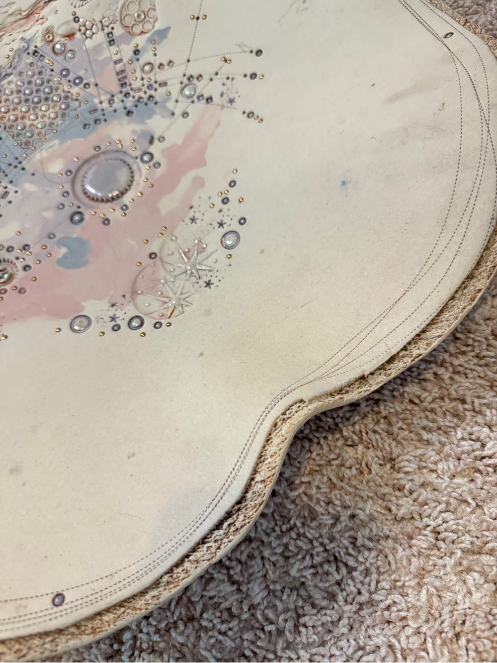 1980's Vintage Japanese Artistic Pearl Inlay Decorative Pottery Plate/Tray 17” - Picture 4 of 16